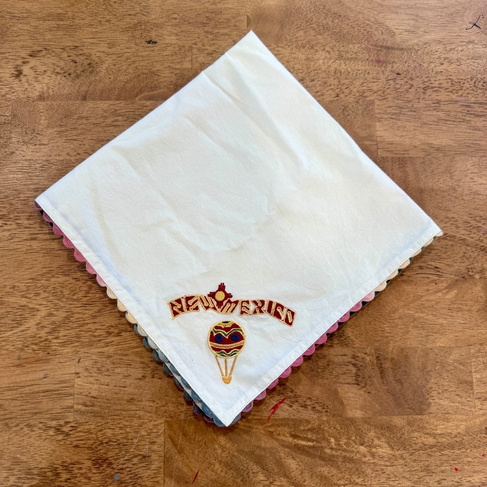 CatStudio New Mexico Embroidered Napkin White Cotton Rainbow Trim 20”x20”